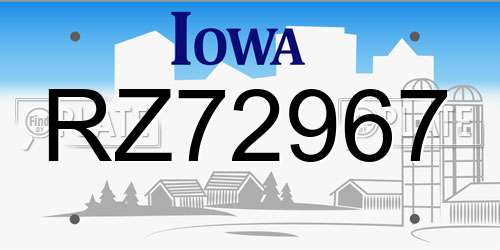 RZ72967 Iowa License Plate