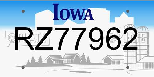RZ77962 Iowa License Plate