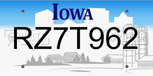 RZ7T962 Iowa License Plate