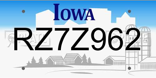 RZ7Z962 Iowa License Plate