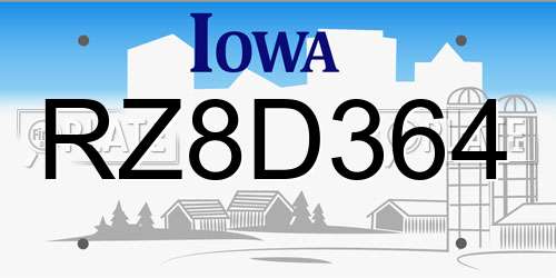 RZ8D364 Iowa License Plate