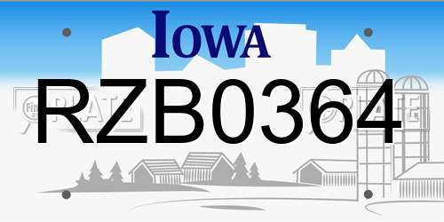 RZB0364 Iowa License Plate