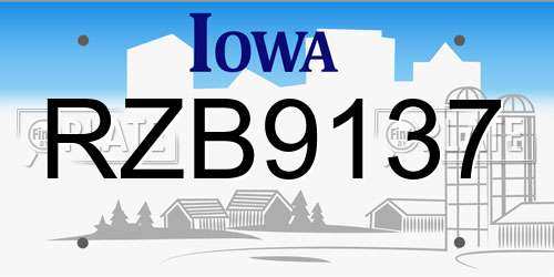 RZB9137 Iowa License Plate