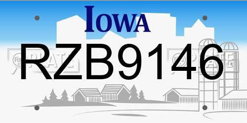 RZB9146 Iowa License Plate