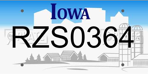 RZS0364 Iowa License Plate