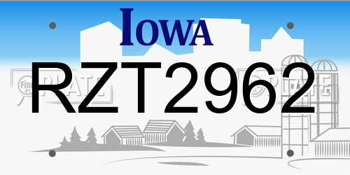 RZT2962 Iowa License Plate