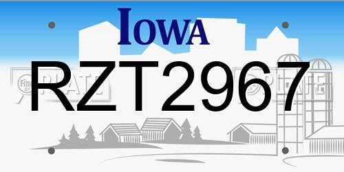 RZT2967 Iowa License Plate