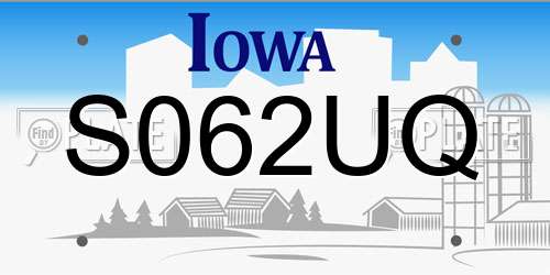 S062UQ Iowa License Plate