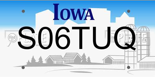 S06TUQ Iowa License Plate