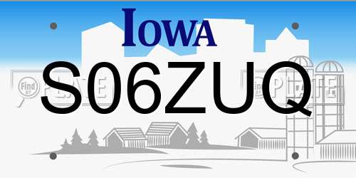 S06ZUQ Iowa License Plate