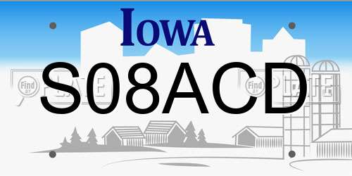 S08ACD Iowa License Plate