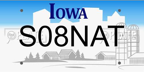 S08NAT Iowa License Plate