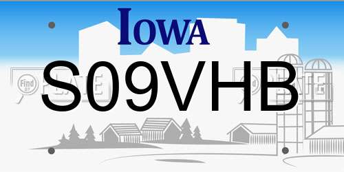 S09VHB Iowa License Plate