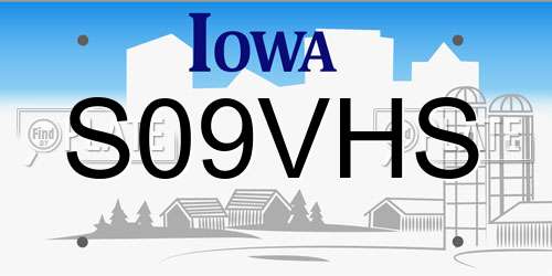 S09VHS Iowa License Plate