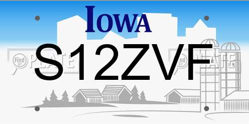 S12ZVF Iowa License Plate