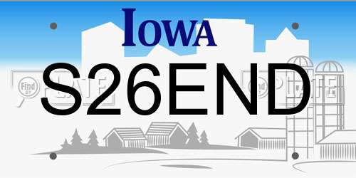 S26END Iowa License Plate