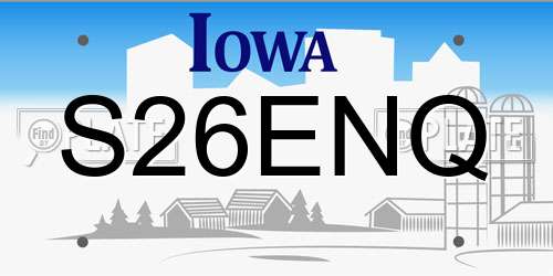 S26ENQ Iowa License Plate