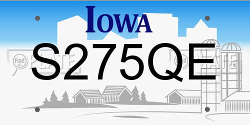 S275QE Iowa License Plate