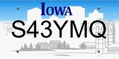 S43YMQ Iowa License Plate