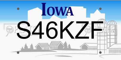 S46KZF Iowa License Plate