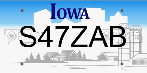 S47ZAB Iowa License Plate