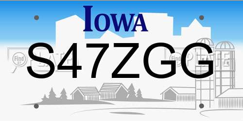 S47ZGG Iowa License Plate