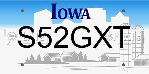 S52GXT Iowa License Plate