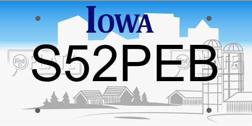 S52PEB Iowa License Plate