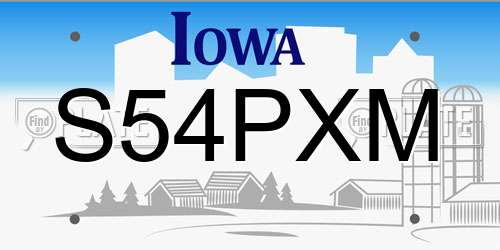 S54PXM Iowa License Plate