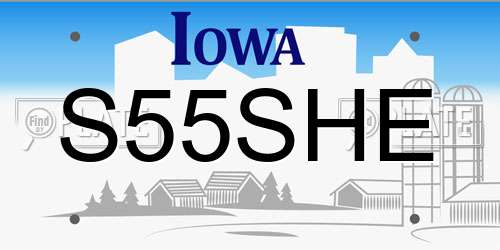 S55SHE Iowa License Plate