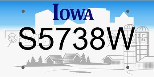 S5738W Iowa License Plate
