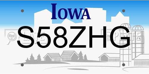 S58ZHG Iowa License Plate