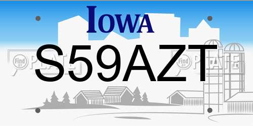 S59AZT Iowa License Plate