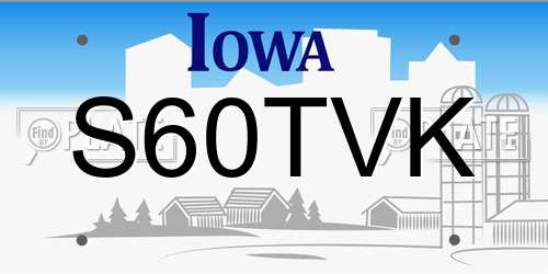 S60TVK Iowa License Plate