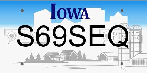 S69SEQ Iowa License Plate