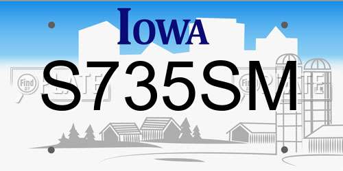 S735SM Iowa License Plate