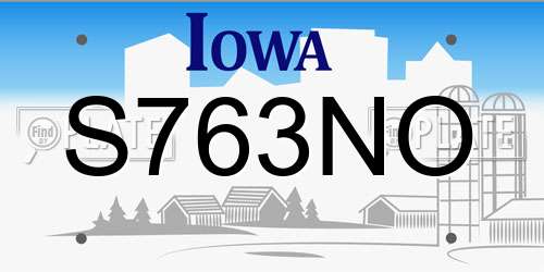S763NO Iowa License Plate