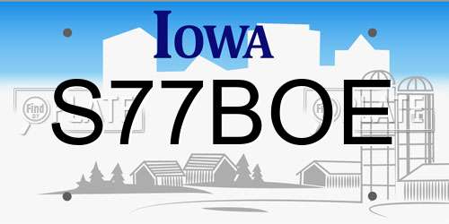 S77BOE Iowa License Plate