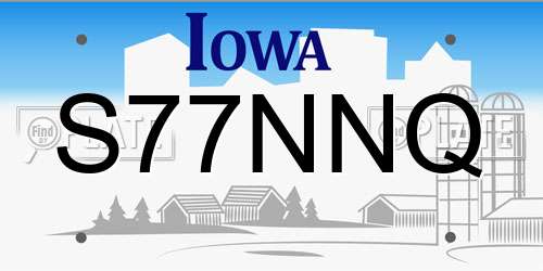S77NNQ Iowa License Plate