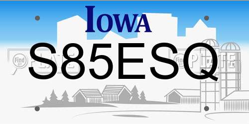 S85ESQ Iowa License Plate