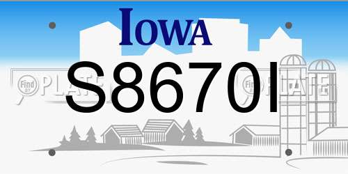 S8670I Iowa License Plate