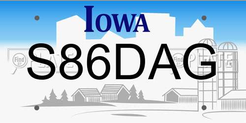 S86DAG Iowa License Plate