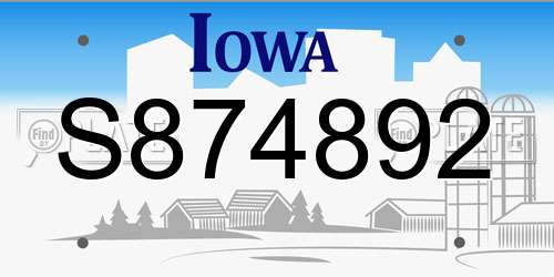 S874892 Iowa License Plate