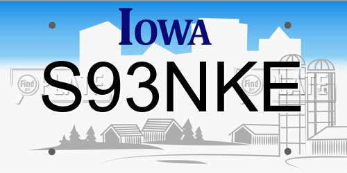 S93NKE Iowa License Plate