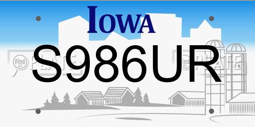 S986UR Iowa License Plate