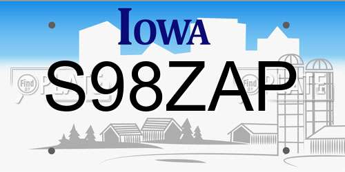 S98ZAP Iowa License Plate