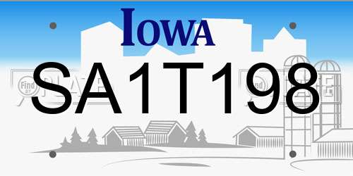 SA1T198 Iowa License Plate