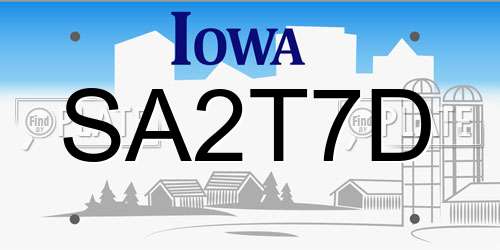 SA2T7D Iowa License Plate