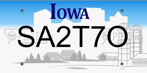 SA2T7O Iowa License Plate