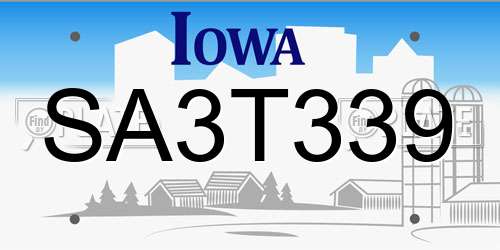 SA3T339 Iowa License Plate